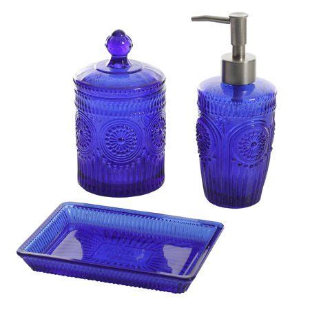 cobalt blue bathroom accessories.